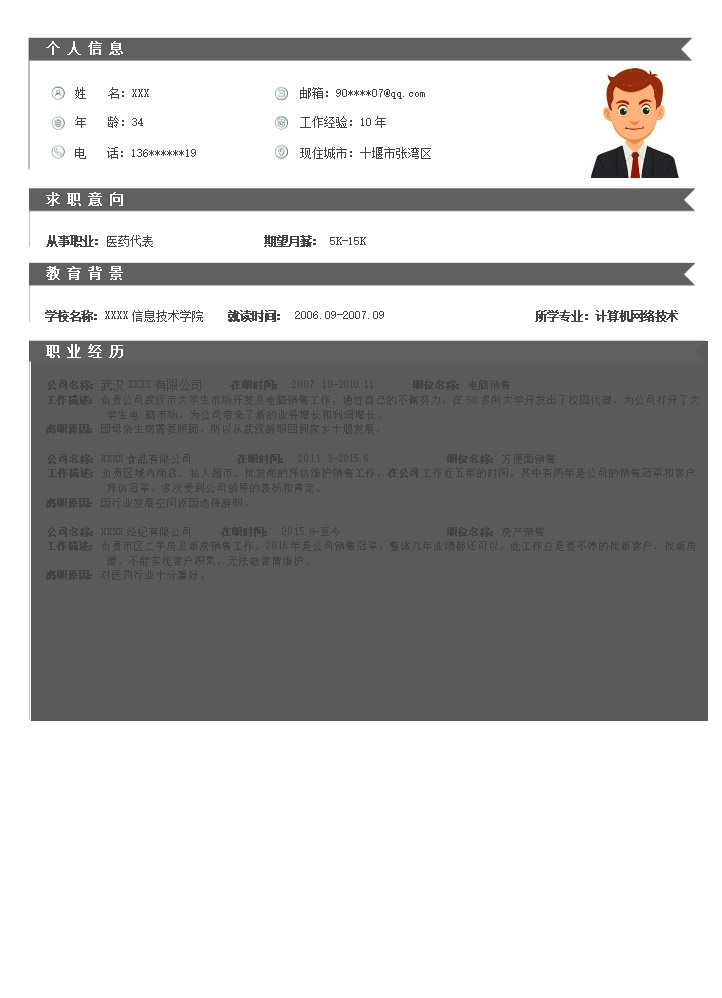 6449_医药代表医药销售类岗位求职简历模板  - 医疗护理简历模板